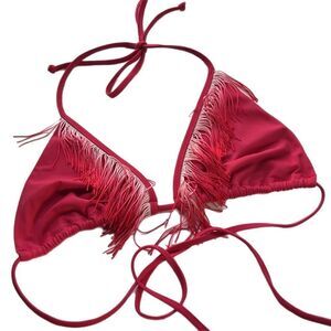 NWOT Victoria’s Secret Red Tassel Front Triangles String Bikini Top Size Large